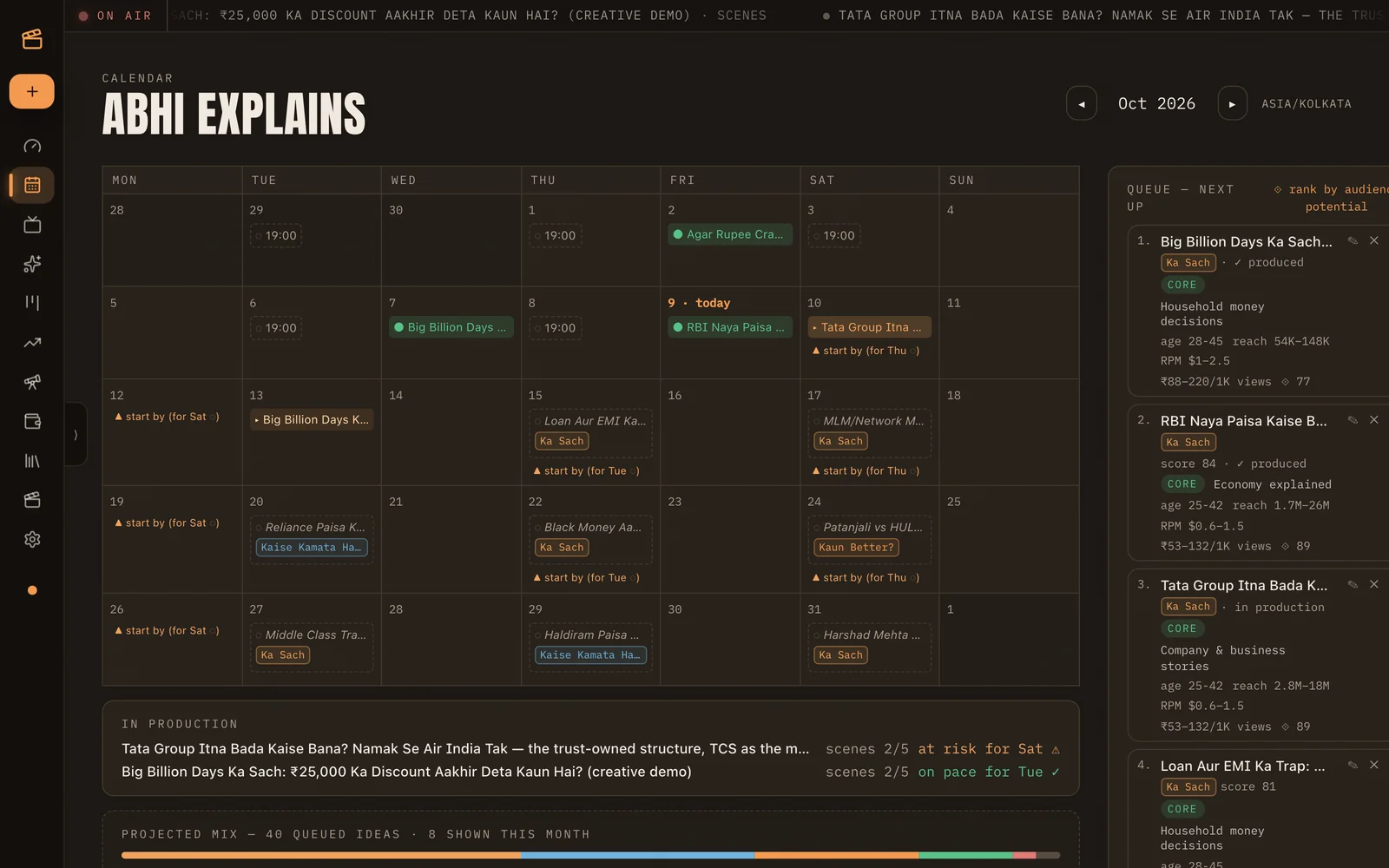 Release calendar for October 2026 with episodes on Tuesdays, Thursdays and Saturdays.